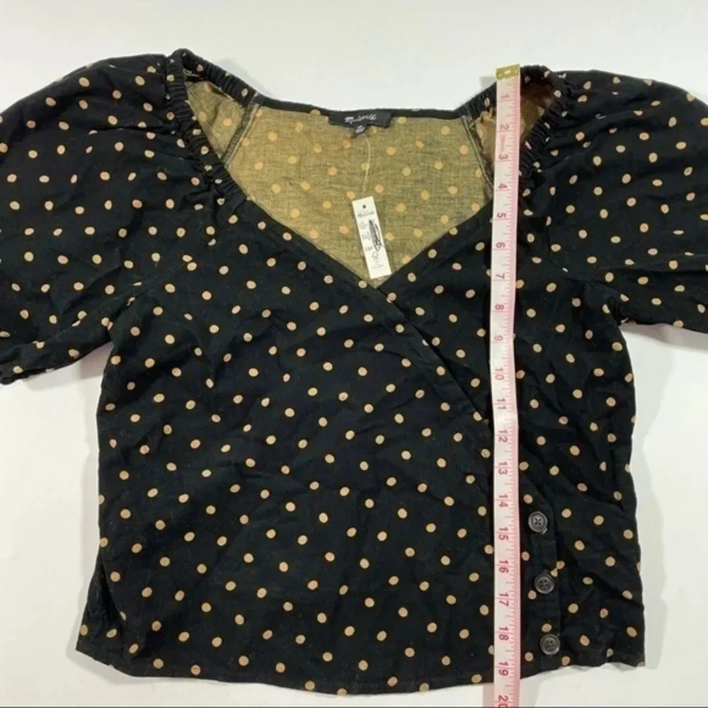 New Madewell Corduroy Puff Sleeve Wrap Top Oval Dot NC814